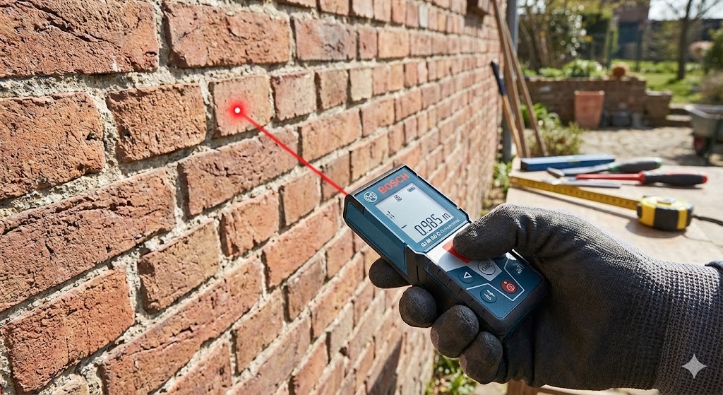 Telemetre laser pointe vers mur exterieur point laser visible courte distance