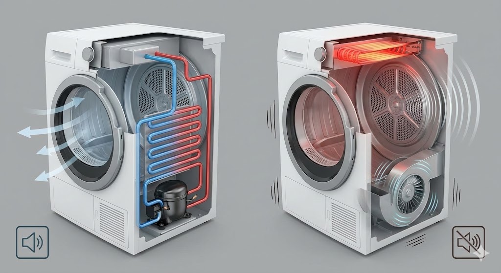 Coupe technique comparant flux d'air pompe à chaleur doux et résistance classique intense