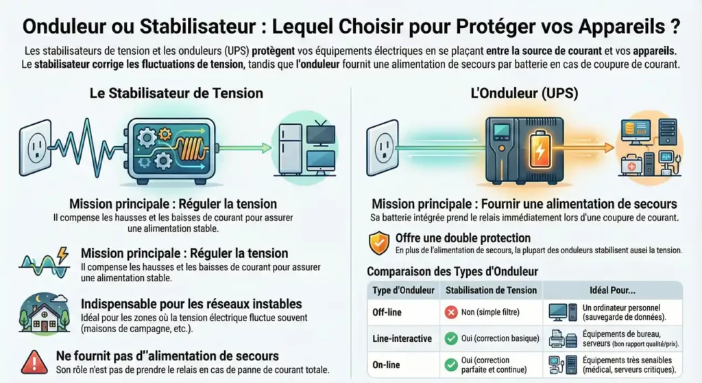 Onduleur ou stabilisateur : lequel choisir ?