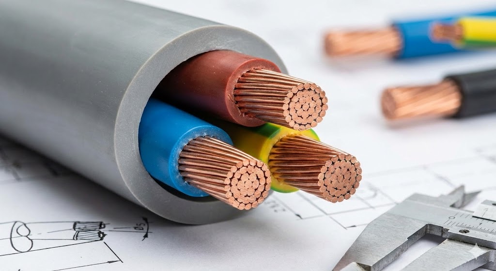 Coupe transversale câble électrique montrant fils cuivre et gaine isolante section 2.5 mm²