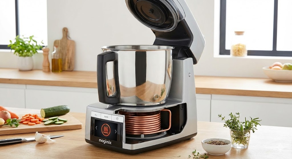 Magimix Cook Expert ouvert montrant bol inox et système chauffe induction