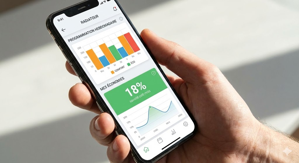 Interface application smartphone radiateur connecté programmation économies