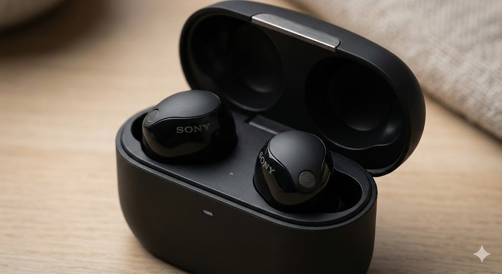 Sony WF-1000XM5 écouteurs sans fil boîtier charge design premium
