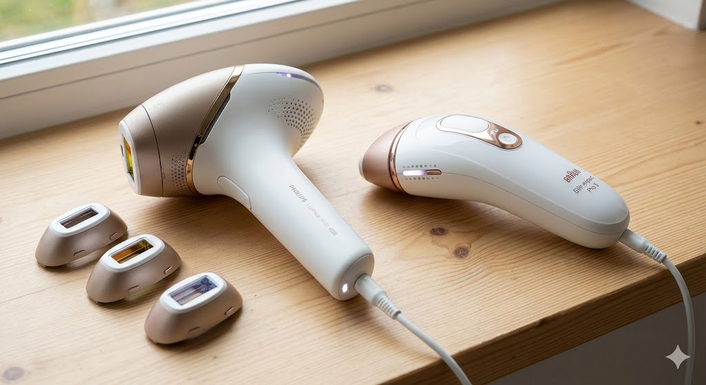 Comparaison cote a cote Philips Lumea 9900 et Braun Silk-expert Pro 5